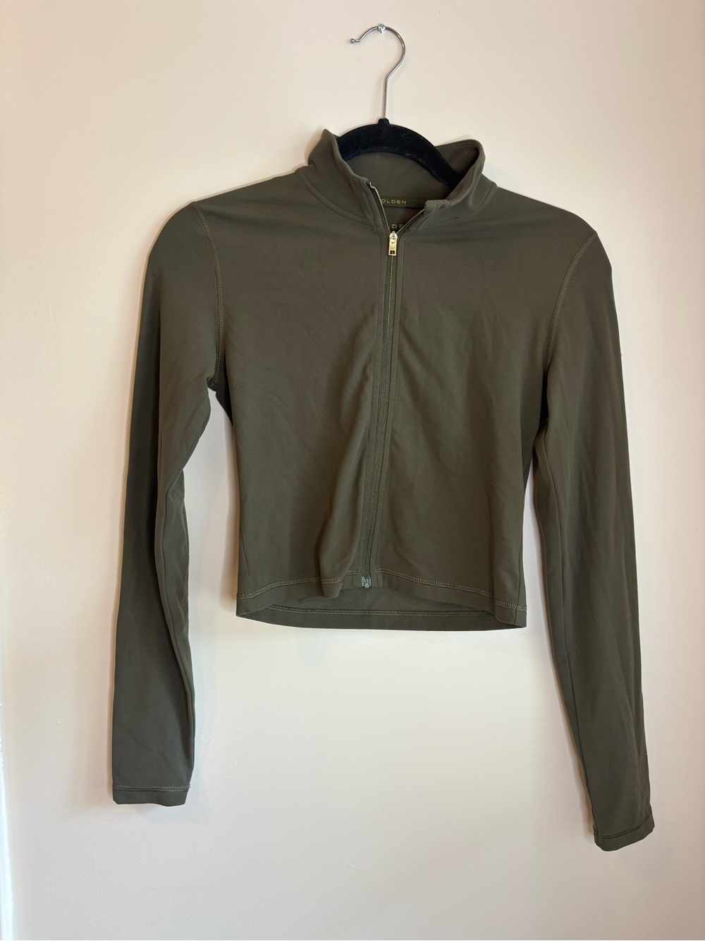 Aritzia Olive Zip-Front Long Sleeve Crop Top